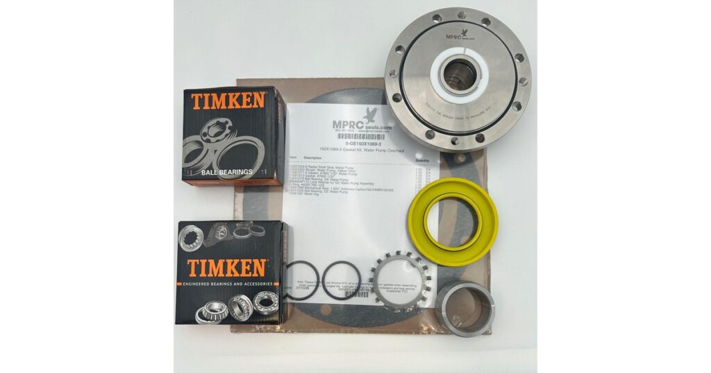 MPRC 150X1069-3 GE 7FDL water pump rebuild kit with mechanical seal, Timken bearings, gaskets, O-rings and hardware